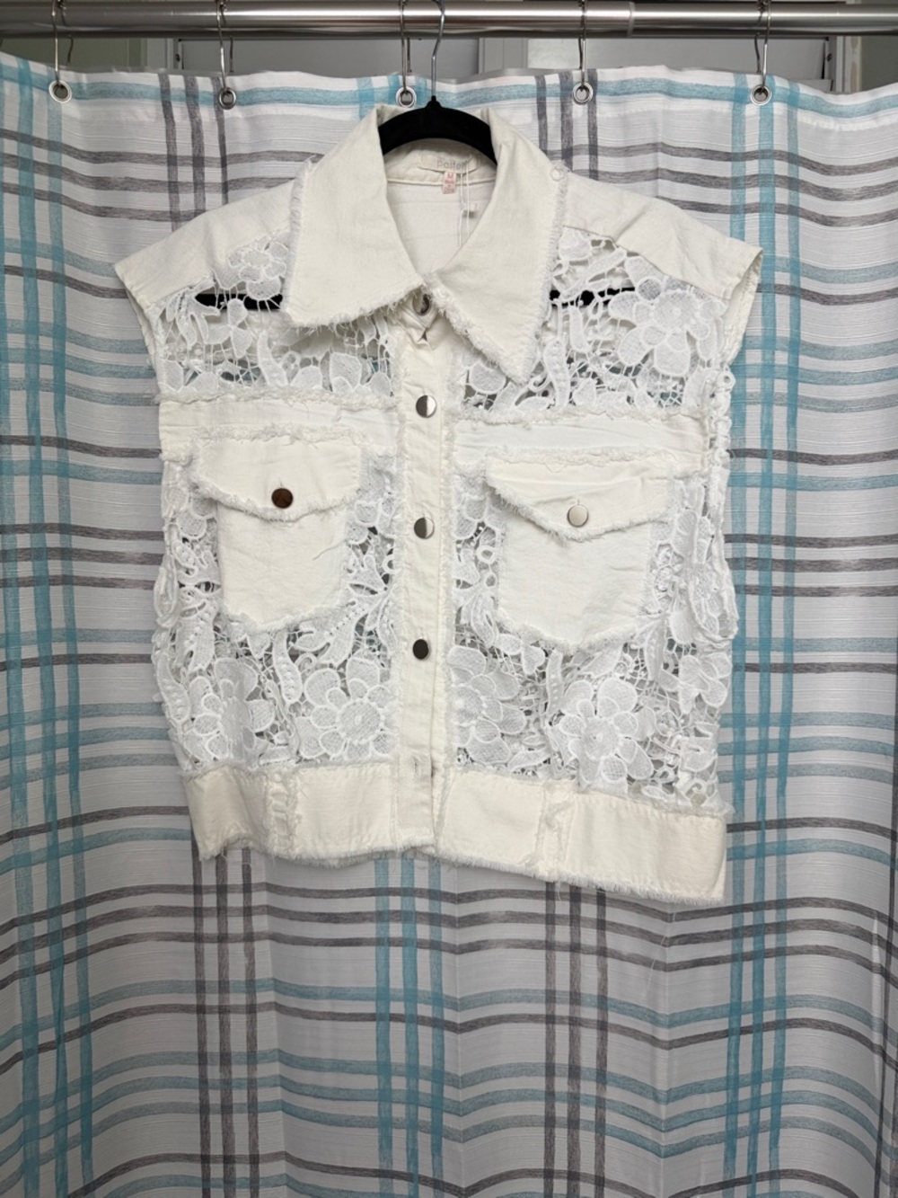 Pastels White Lace Denim Vest - perfect for Bachelorette outing!
